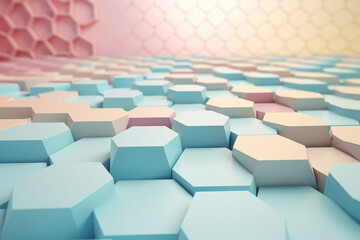 Geometric pastel golographic Hexagons perspective background, generative AI