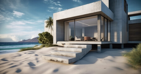 Obraz na płótnie Canvas the modern house on the beach, generative AI