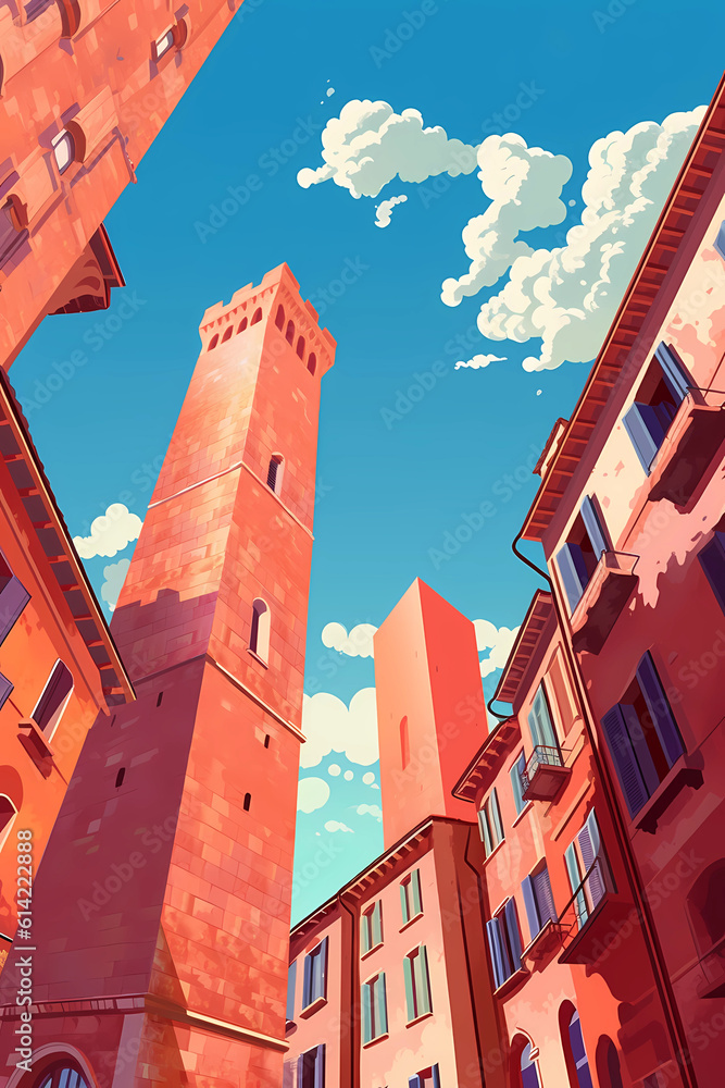 Wall mural illustration of beautiful view of bologna, italy