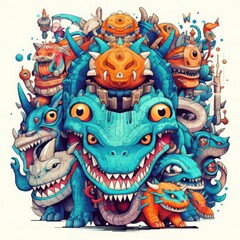 Obraz na płótnie Canvas cute dragons and funny monster