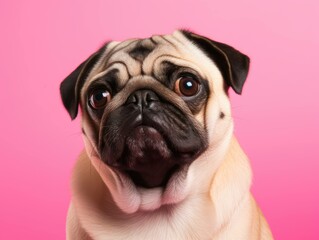 A pug on a pink background