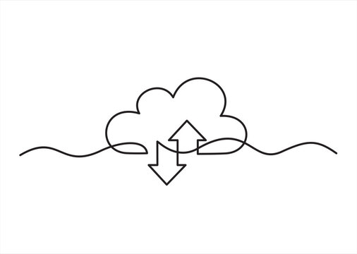 One continuous single line of cloud. Cloud network, data storage and backup background.