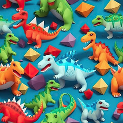 Cartoon dinosaurs seamless repeat pattern, cute adorable dino doodle 3d [Generative AI]
