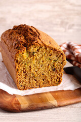 Zucchini and nuts cake, sliced