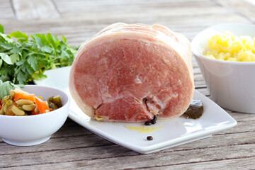 Boiled bacon on plate