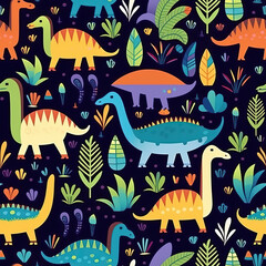 Cartoon dinosaurs seamless repeat pattern, cute adorable dino doodle [Generative AI]
