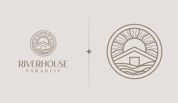 Beach House Resort Logo. Universal Creative Premium Symbol. Vector Sign Icon Logo Template. Vector Illustration