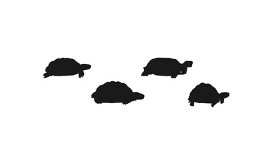 Aldabra Giant Tortoises Silhouette Vector.Set of black silhouette big sea turtle cartoon cute animal design ocean tortoise swimming in water flat vector illustration. isolated on a white background .