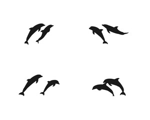 Dolphins line shape silhouette icon. Animals set vector illustration. Sea life symbols. Dolphin aquatic mammal vector icon for animal apps and websites. Vector silhouette on a white background.