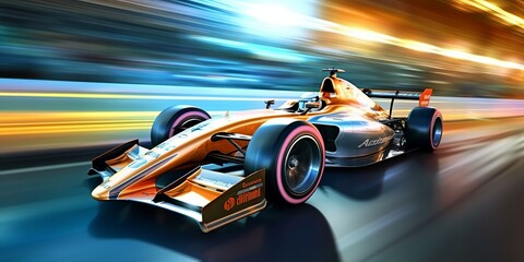 Fototapeta premium Racing car high speed on dark background. Luxury background. Luxury design style. Dark background. High speed. Car, race, competition. Generative Ai