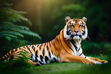 Obraz premium fierce tiger in the forest, shallow depth of field
