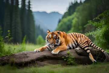 fierce tiger in the forest, shallow depth of field