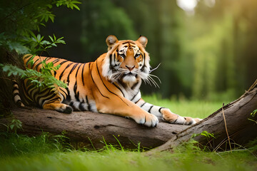 Obraz premium fierce tiger in the forest, shallow depth of field