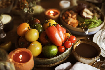 Table full of Thanksgiving food