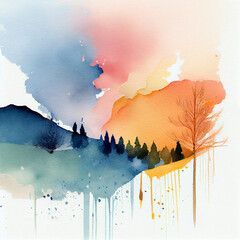 foliage watercolor illustration, social media post, rainbow colored, fall, autumn