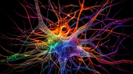 Macro close up shot of neurons cells. Generative Ai