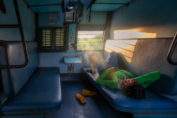 India. Inside of indian train, passangers ready for departure.Cheap and fast. Discover the India. Open world after covid-19 - 614228800