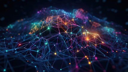 Fototapeta na wymiar Neural Network, Intelligent Smart Grid and AI Concept, Blue Tech Background. Generative Ai