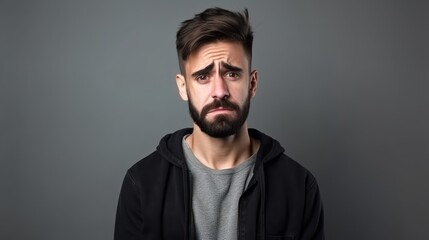 Obraz premium Expressive portrait of a man, isolated on plain background. Focusing on the facial expression. Generative AI illustration.