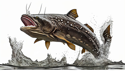 Illustration of freshwater catfish jumping isolated on white background Ai generated image