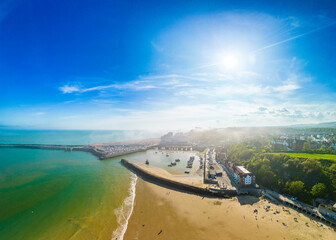 Aerial view of the english coast in Folkestone, Kent