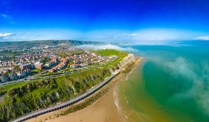 Aerial view of the english coast in Folkestone, Kent