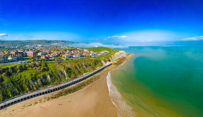 Fototapeta premium Aerial view of the english coast in Folkestone, Kent