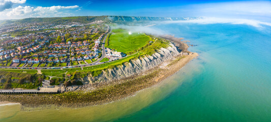 Aerial view of the english coast in Folkestone, Kent - 614231299
