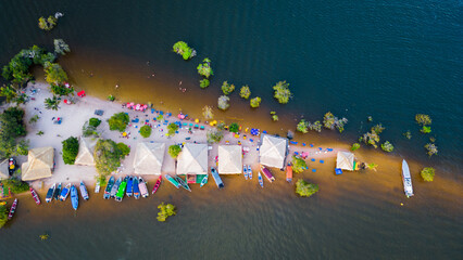 Aerial Drone Landscape in Alter Do Chao Brazil Santarem Ilha do Amor Love Island in Tapajos River...