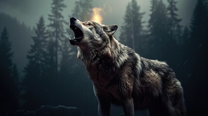 wolf howling at the moon. Generative AI