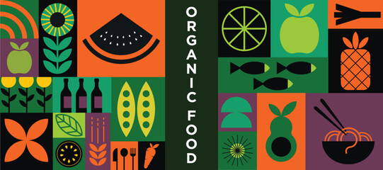 Organic food banner celebrates the beauty of nature's bounty, showcasing fresh and wholesome ingredients that embody the essence of healthy and sustainable living.