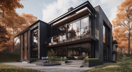 modern house design design, in the style of vray tracing, steel/iron frame construction, generative AI