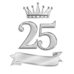 Silver Number 25 Set with Diamond Crown and Banner 