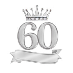 Silver Number 60 Set with Diamond Crown and Banner 