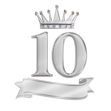 Silver Number 10 Set with Diamond Crown and Banner 