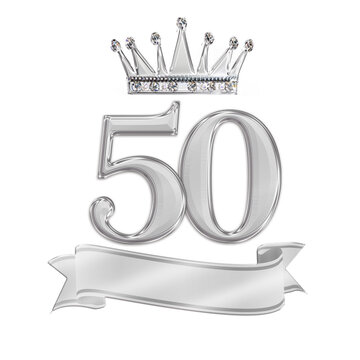 Silver Number 50 Set with Diamond Crown and Banner 