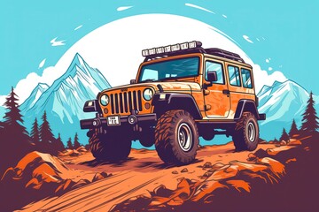  Mountain jeep Illustration Transportation illustration.Generative AI