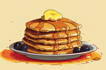 Fototapeta na wymiar Pancakes Illustration. Food illustration. Generative AI