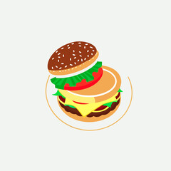 hamburger and fries vector illustration ,symbol icon of hamburger, junk food