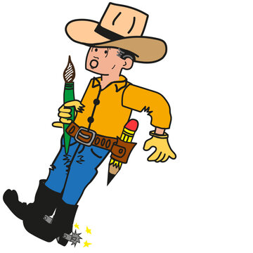 vaquero ilustraci&oacute;n, vaquero occidental, vaquero, diverso, sombrero, sombrero de vaquero, pincel, botas, guantes, ilustraci&oacute;n, vaquerito, l&aacute;piz, freno