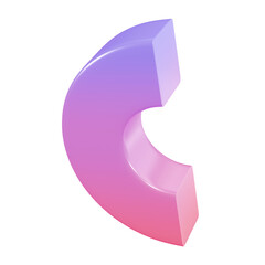 3d Geometric shape metal semidonut. Realistic glossy pink and lilac gradient luxury template decorative design illustration. Minimalist bright semi donut mockup isolated transparent png