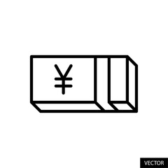 Fototapeta premium Japanese Yen bills stack, money, cash, banknotes vector icon in line style design for website, app, UI, isolated on white background. Editable stroke. Vector illustration.