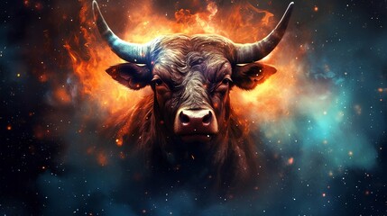 Zodiac sign taurus in cosmic space. Generative AI.