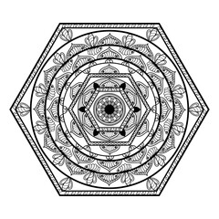 Vector illustration of an hexagonal mandala for coloring adult book antistress, mandala vettoriale esagonale da colorare per libro adulti antistress