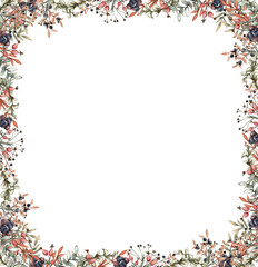 Watercolor autumn square frame with leaves llustration of autumn for scrapbooking, invitation,greetings cards, party decoration,wedding stationary, greetings, fashion,posters, background.