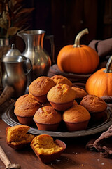 Pumpkin muffins, fall dessert idea, generative AI