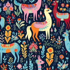 Cute llama cartoon seamless repeat pattern [Generative AI]
