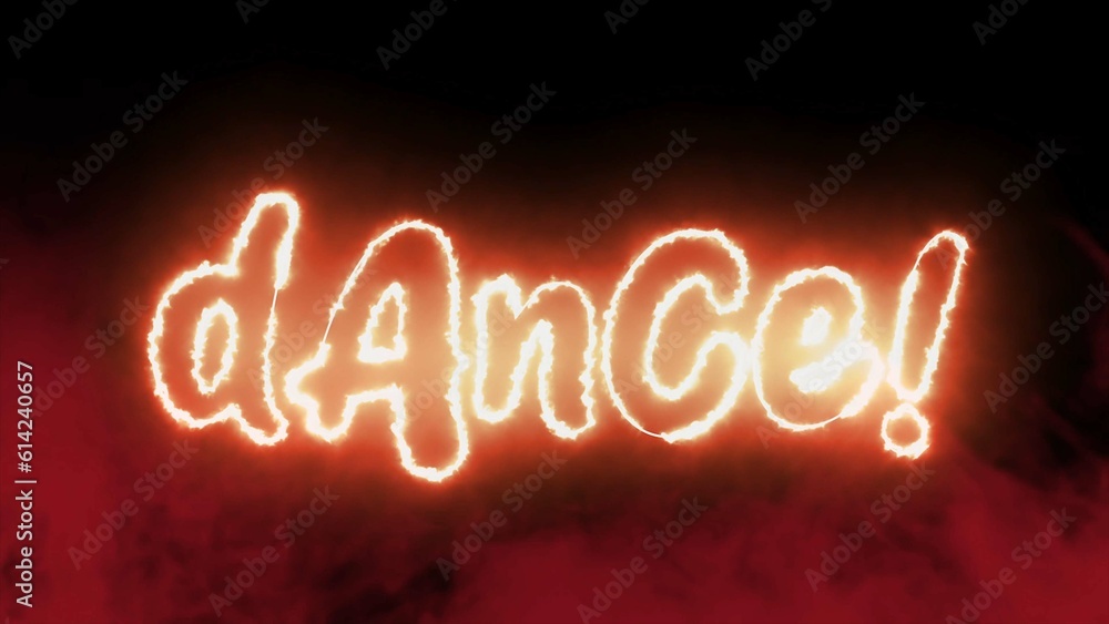Poster dance text font with neon light. luminous and shimmering haze inside the letters of the text dance. 