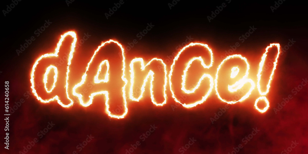 Poster dance text font with light. luminous and shimmering haze inside the letters of the text dance. dance