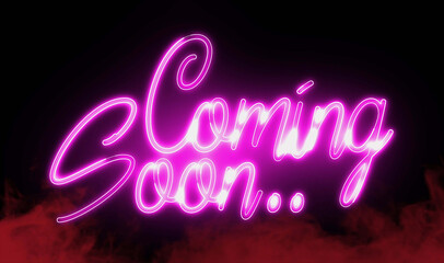 Coming Soon electric pink lighting text with  on black background, 3D Rendering. Coming Soon text word.